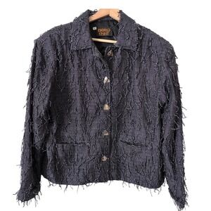 Kindred Spirit Unique Textured Fringe Jacket XL Wearable Art Lagenlook Eclectic